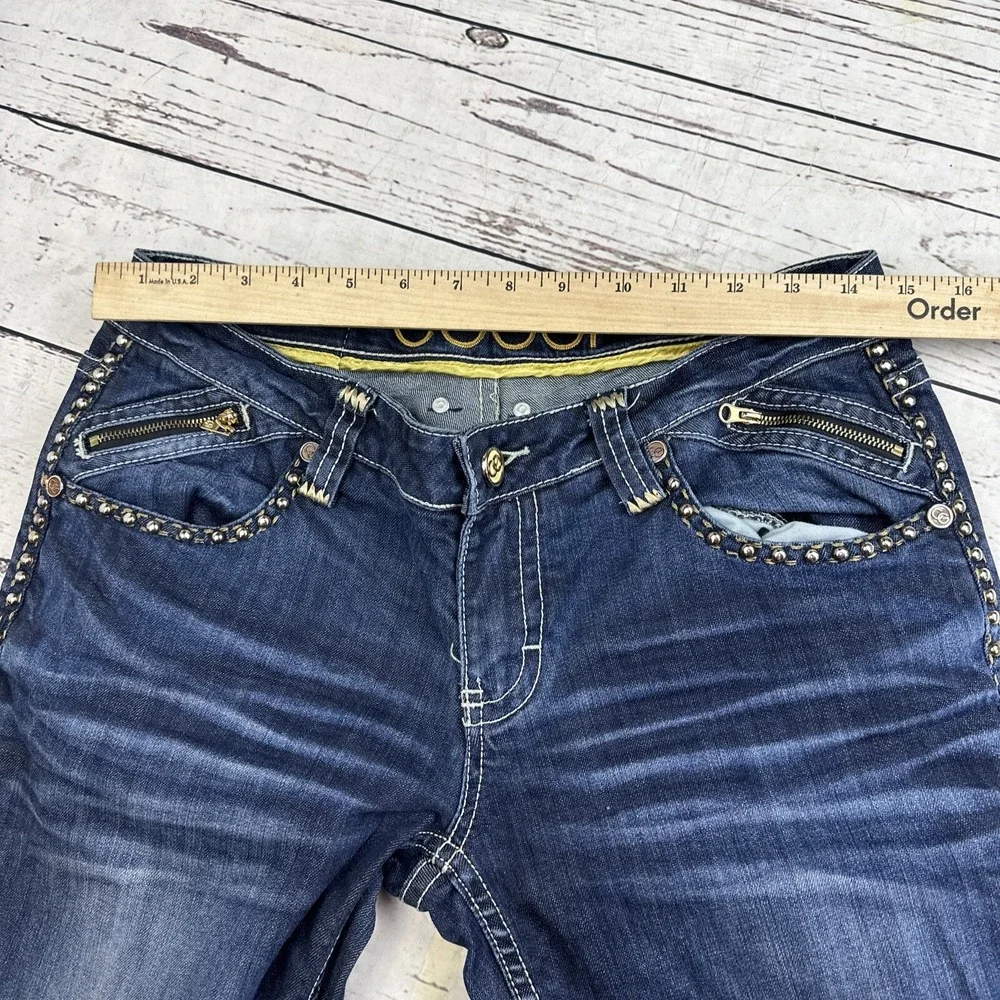 COOGI Jeans Womens 9/10 Dark Wash Gold Stud Zip Pocket Low Rise Straight Leg